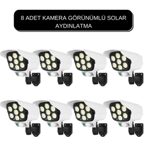 Solar Güneş Enerjili Hareket Sensörlü Güvenlik Kamera Görünümlü 77 LED Aydınlatma 8 Adet