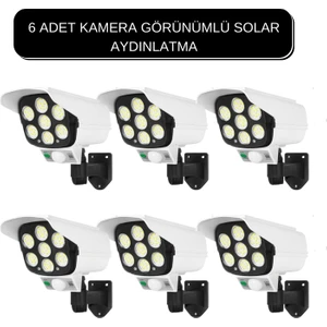 Solar Güneş Enerjili Hareket Sensörlü Güvenlik Kamera Görünümlü 77 LED Aydınlatma 6 Adet