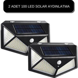 2 Adet 100 Ledli Solar Güneş Enerjili Hareket Sensörlü Bahçe Garaj Ev Aydınlatma Lambası
