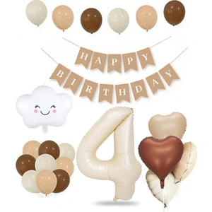 Patladı Gitti Retro Doğum Günü Seti; Krem Rakam Folyo, Banner, Kalp Folyo ve Lateks Balon