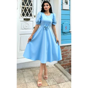 Küçüğüm Butik Bebe Mavisi Karpuz Kol Kloş Krep Elbise