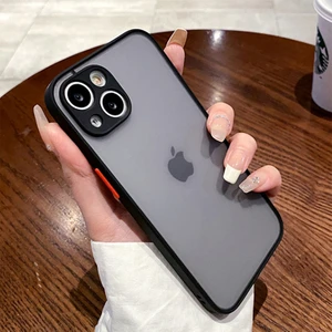 iPhone 15 Kılıf Arkası Leke Yapmaz Mat Sert Şeffaf Kenarları Renkli Silikon Kamera Korumalı