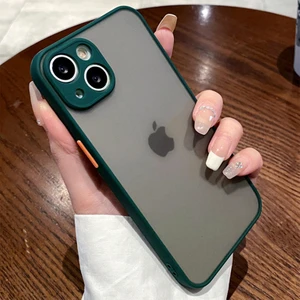 iPhone 15 Plus Kılıf Arkası Leke Yapmaz Mat Sert Şeffaf Kenarları Renkli Silikon Kamera Korumalı