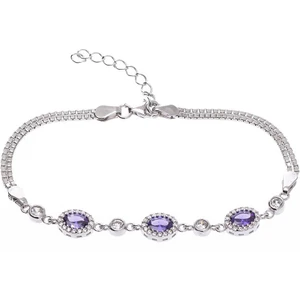 Mor 4-6 mm Oval Zirkon Taşlı Gümüş Kadın Bileklik