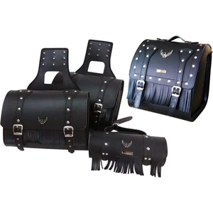 Motosiklet 4'lü Set Takım Deri Yan Heybe Sosis ve Arka Çanta Chopper Siyah Model Motor Heybe Çantası.