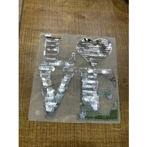 Gönülden Tasarım 16X17 cm Tül Pul Payetli Kesilebilir Love Kalp Aplike Arma Yama Dikiş Hobi