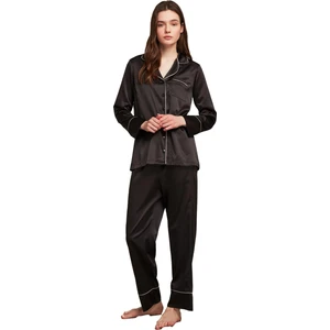Penye Mood Kadın Saten Siyah Pijama Takımı