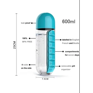 600 ml Dahili 7 Günlük Ilaç Organizer Su Şişesi