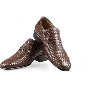 Yetiş Luxury Erkek Deri Tamamen El Yapımı Örme Kösele Taban Klasik Ayakkabı