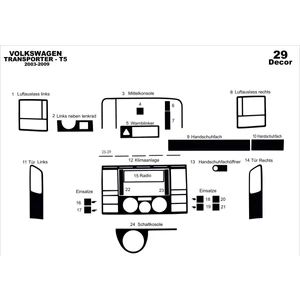 Marscockpitdesign Vw Transporter T5 Ön Torpido Kaplama Parlak Siyah 29 Parça 2003-2009