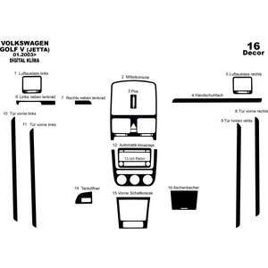 Marscockpitdesign Vw Golf 5 Ön Torpido Kaplama Dijital Klima Parlak Siyah 16 Parça 2003-2008