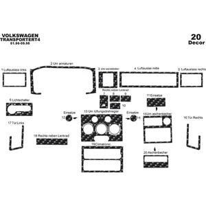 Marscockpitdesign Vw Transporter T4 Ön Torpido Kaplama Karbon 20 Parça 1996-1998
