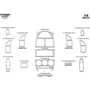 Marscockpitdesign Hyundai Accent Ön Torpido Kaplama Alüminyum 14 Parça 2001-2005
