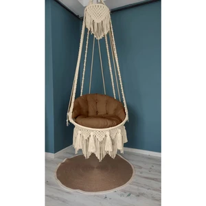 Makrome Salıncak Minderi Kahverengi Döşemelik Kumaşlı (Sadece Minder)) 60X60  140X55