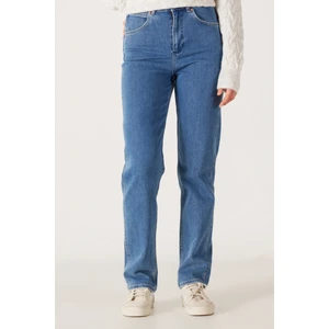 Straight Fit Düz Kesim Yüksek Bel Koyu Gri Esnek Mom Jean Kot Pantolon