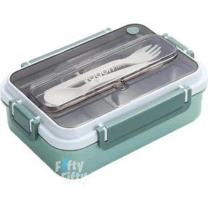 Bento Lunch Box Ofis-Okul Için Yeni Nesil Sefer Tası Tek Kat 3 Bölme Çatal ve Kaşıklı -Paslanmaz Çelik FF528