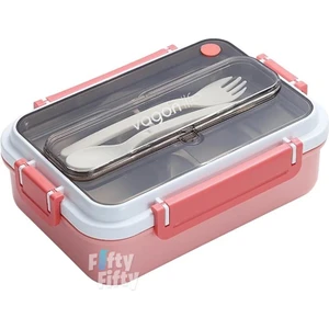 Bento Lunch Box Ofis-Okul Için Yeni Nesil Sefer Tası Tek Kat 3 Bölme Çatal ve Kaşıklı -Paslanmaz Çelik FF528