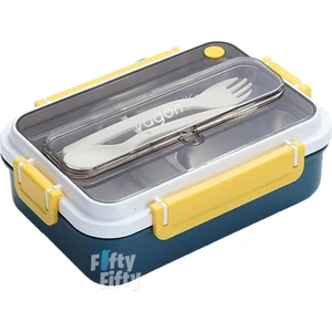 Bento Lunch Box Ofis-Okul Için Yeni Nesil Sefer Tası Tek Kat 3 Bölme Çatal ve Kaşıklı -Paslanmaz Çelik FF528