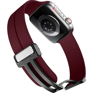 Apple Watch 9 45 mm Uyumlu Silikon Kordon Magnetik D Tokalı Spor Kayış Mıknatıslı Toka