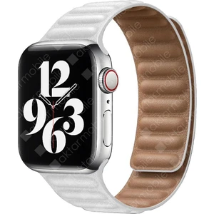 Apple Watch 9 41 mm Uyumlu Manyetik Baklalı Model Kayış Mıknatıslı Suni Deri Kordon
