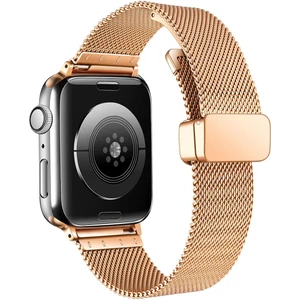 Apple Watch 9 45 mm Uyumlu Hasır Metal Kordon Magnetik D Tokalı Tel Örgü Kayış Mıknatıslı Toka