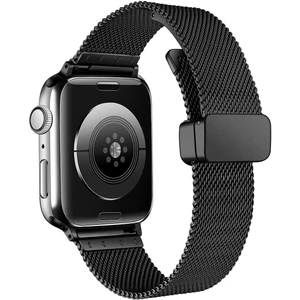 Apple Watch 9 45 mm Uyumlu Hasır Metal Kordon Magnetik D Tokalı Tel Örgü Kayış Mıknatıslı Toka