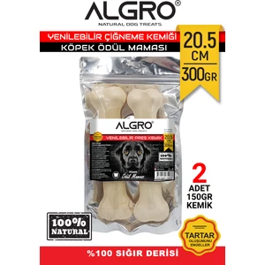 Doğal Ödül Kemiği %100 Sığır Derisi 20,5 cm  150 Gr. x 2 Adet Pakette Yenilebilir Çiğneme Kemiği