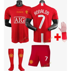 2008 Şampiyonlar Ligi Moscova Finali M. United Ronaldo Çocuk Forması Şort Çorap Bileklik Hediyeli
