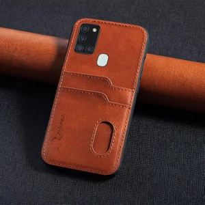 Samsung Galaxy A21S Uyumlu Kılıf Zebana Kartlıklı Lüx Deri Kılıf Kahverengi