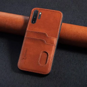 Samsung Galaxy Note 10 Plus Uyumlu Kılıf Zebana Kartlıklı Lüx Deri Kılıf Kahverengi