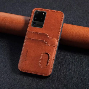 Samsung Galaxy S20 Ultra Uyumlu Kılıf Zebana Kartlıklı Lüx Deri Kılıf Kahverengi