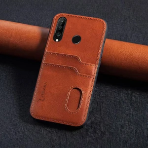 Huawei P30 Lite Uyumlu Kılıf Zebana Kartlıklı Lüx Deri Kılıf Kahverengi