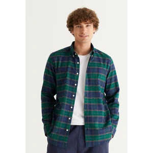 ALTINYILDIZ CLASSICS Erkek Yeşil-Lacivert Slim Fit Dar Kesim Düğmeli Yaka %100 Pamuk Oduncu Gömlek