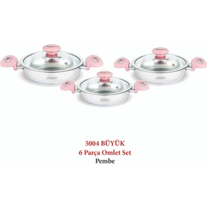 5004 Büyük 6 Parça Çelik Omlet Set Pembe