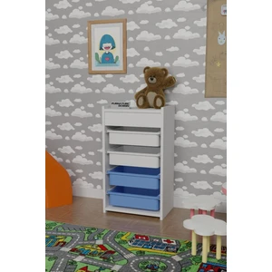 Furnature Design 4 Sepetli Oyuncak Dolabı Çok Amaçlı Mutfak Dolabı Sebzelik Beyaz - Beyaz & Mavi
