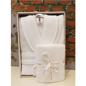 Trendy Şalyaka Bornoz + Baş Havlusu Beyaz S/m Beden