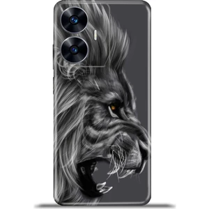 Realme C55 Kılıf Esnek Silikon Kamera Koruma 4K Desenli Özel Tasarım - Kara Aslan