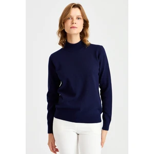 Desen Triko Kadın Yarım Balıkçı Yaka Klasik Bluz Y.a.lacivert