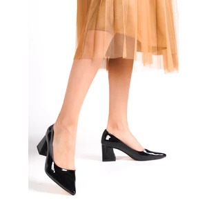 MBZFR602-RS Kadın Rugan Blok Topuklu 6 cm Sivri Burun Siyah Stiletto & Topuklu Ayakkabı