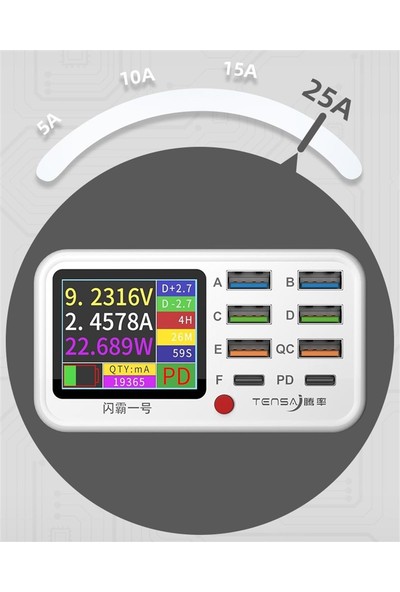 Araz Tensa Shanba No.1 8 Port + Kablosuz Şarj Bağlantı Noktalı Çok Işlevli Hızlı şarj cihazı