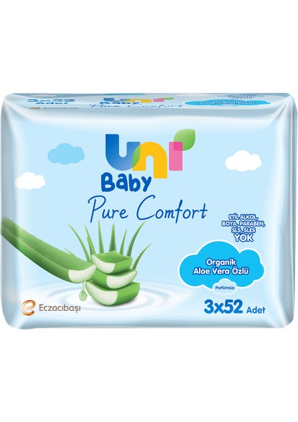 Pure Comfort Organik Aloe Vera Özlü Islak Mendil 3'lü 156 Yaprak