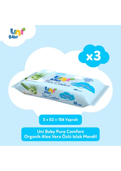 Pure Comfort Organik Aloe Vera Özlü Islak Mendil 3'lü 156 Yaprak fırsatları