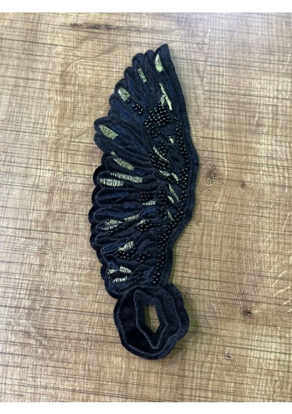 23X7 Nakış ve Boncuk Işleme Siyah Kadife Kanat Aplike Arma Giyim Dikiş