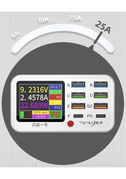 Tensa Shanba No.1 8 Port + Kablosuz Şarj Bağlantı Noktalı Çok Işlevli Hızlı şarj cihazı