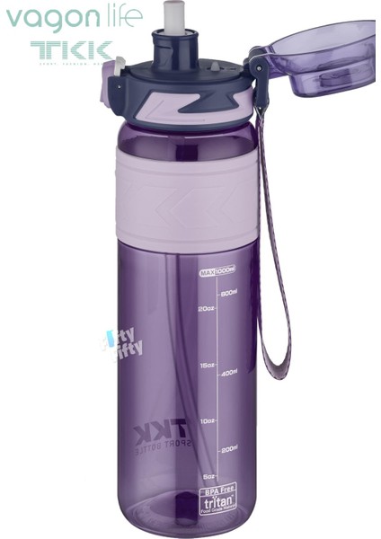 Tkk 1000 ml Çift Kullanım Pipetli/rahat Içim Bpa Içermeyen Taşıma Askılı Tritan Su Matarası FFTKK1020-1000