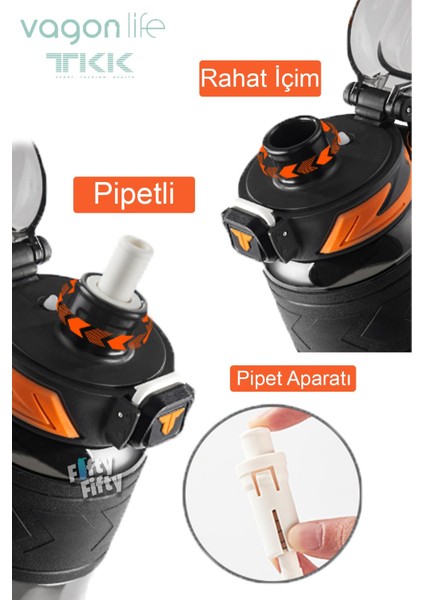 Tkk 1000 ml Çift Kullanım Pipetli/rahat Içim Bpa Içermeyen Taşıma Askılı Tritan Su Matarası FFTKK1020-1000