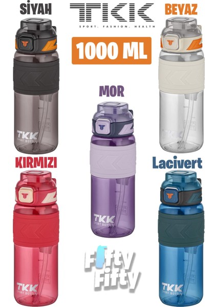 Tkk 1000 ml Çift Kullanım Pipetli/rahat Içim Bpa Içermeyen Taşıma Askılı Tritan Su Matarası FFTKK1020-1000