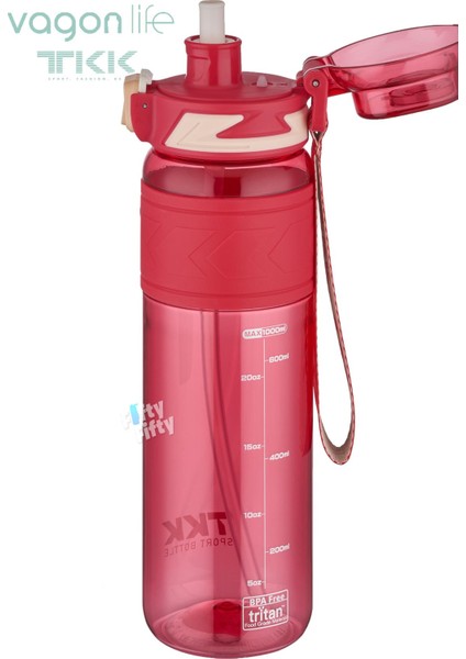 Tkk 1000 ml Çift Kullanım Pipetli/rahat Içim Bpa Içermeyen Taşıma Askılı Tritan Su Matarası FFTKK1020-1000