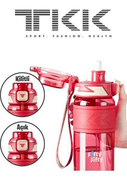 Tkk 1000 ml Çift Kullanım Pipetli/rahat Içim Bpa Içermeyen Taşıma Askılı Tritan Su Matarası FFTKK1020-1000