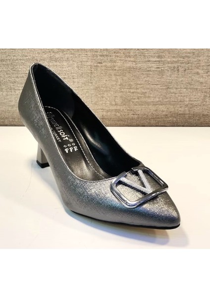 2018 Kadın Tokalı 6 cm Kadeh Ökçeli Stiletto Platin